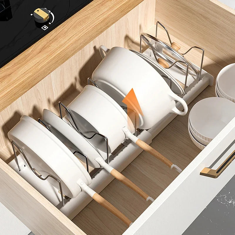 Expandable Pot Lid & Pan Organizer Rack | Adjustable Kitchen Cabinet Organizer