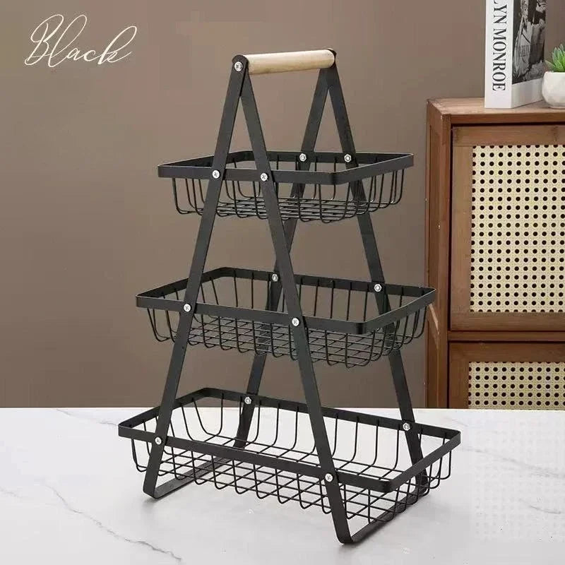 2-Tier Countertop Fruit Basket with Wooden Handle