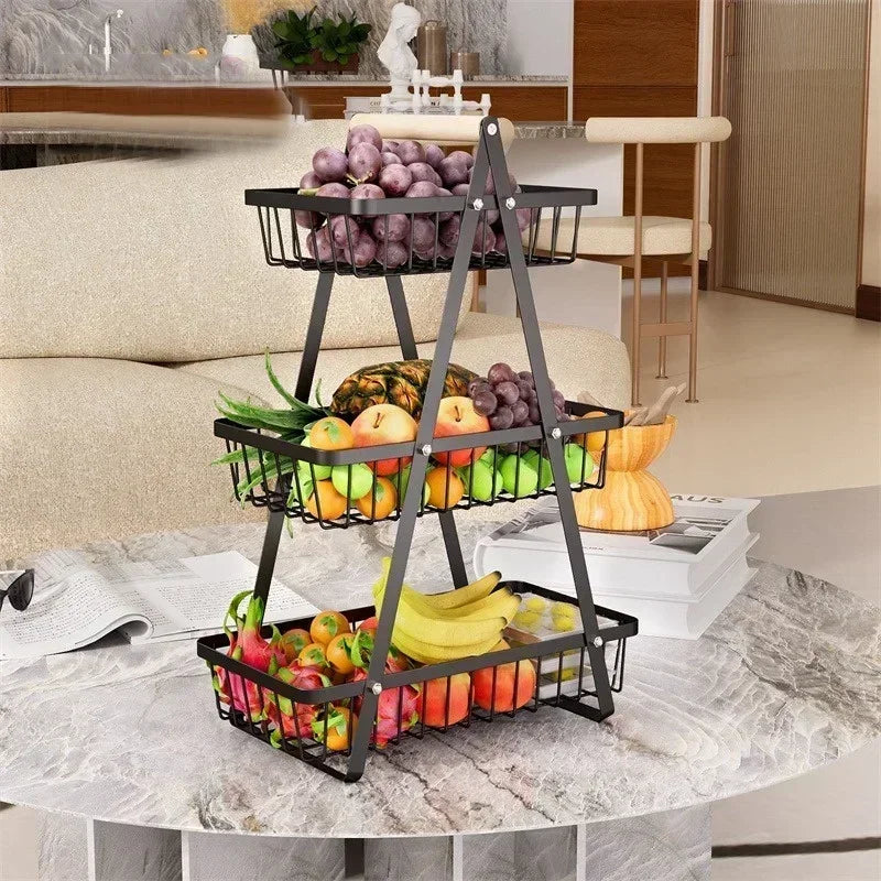 2-Tier Countertop Fruit Basket with Wooden Handle