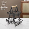 2-Tier Countertop Fruit Basket with Wooden Handle