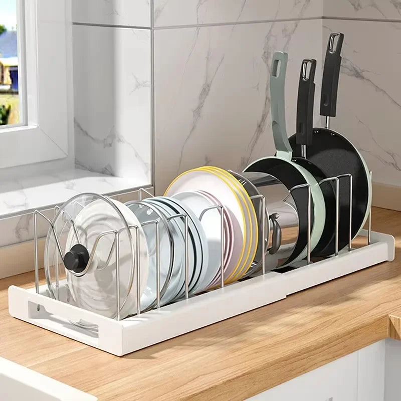 Expandable Pot Lid & Pan Organizer Rack | Adjustable Kitchen Cabinet Organizer