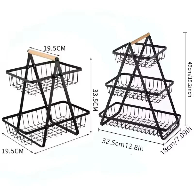 2-Tier Countertop Fruit Basket with Wooden Handle