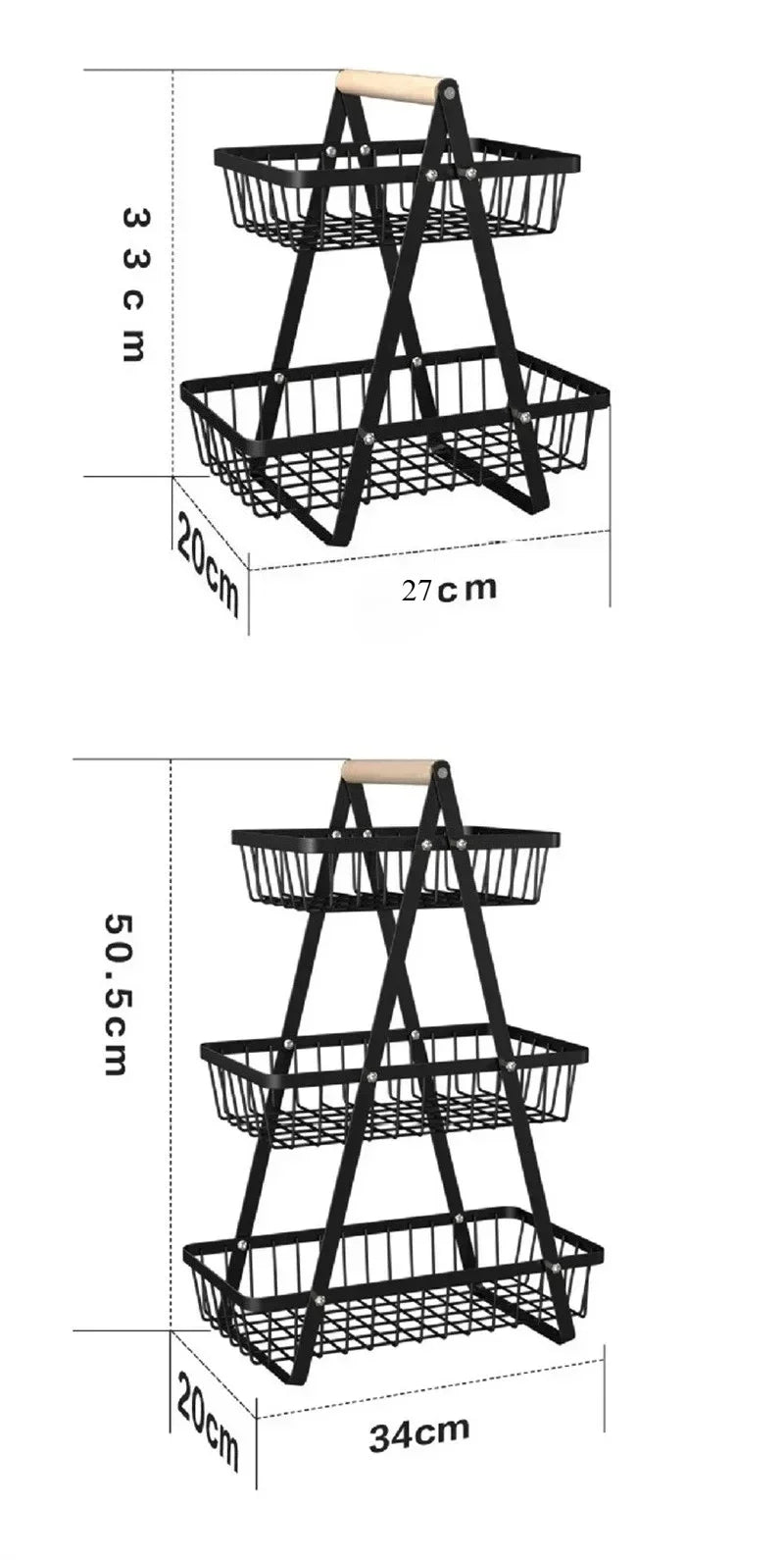 2-Tier Countertop Fruit Basket with Wooden Handle