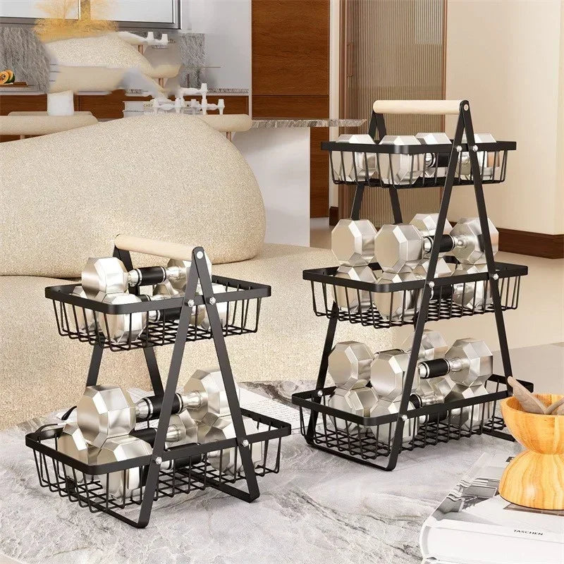2-Tier Countertop Fruit Basket with Wooden Handle