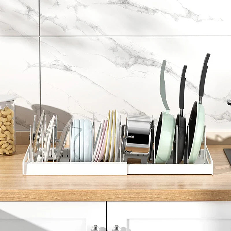 Expandable Pot Lid & Pan Organizer Rack | Adjustable Kitchen Cabinet Organizer