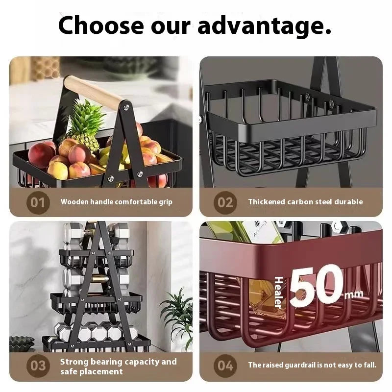 2-Tier Countertop Fruit Basket with Wooden Handle