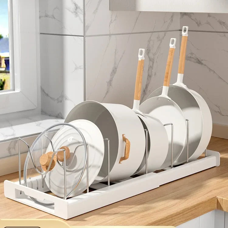 Expandable Pot Lid & Pan Organizer Rack | Adjustable Kitchen Cabinet Organizer