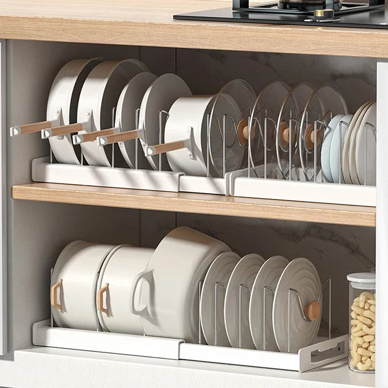 Expandable Pot Lid & Pan Organizer Rack | Adjustable Kitchen Cabinet Organizer