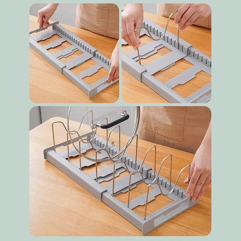 Expandable Pot Lid & Pan Organizer Rack | Adjustable Kitchen Cabinet Organizer