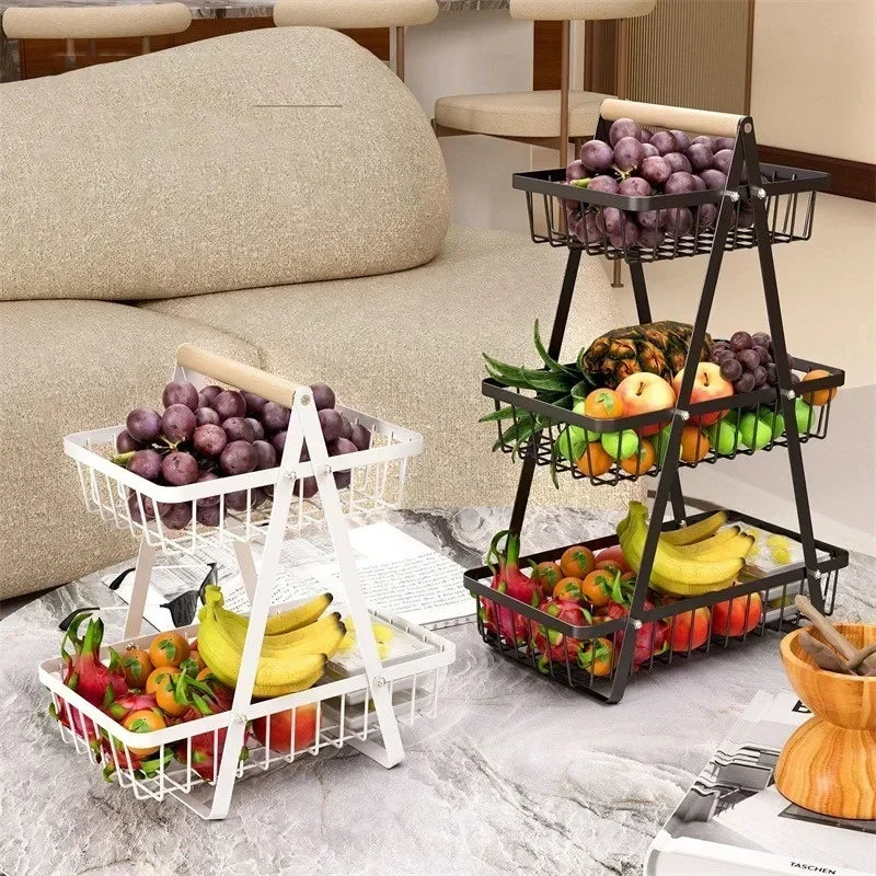2-Tier Countertop Fruit Basket with Wooden Handle